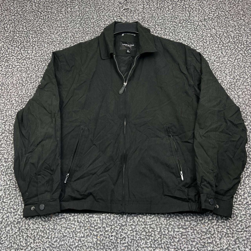 London Fog Collection Harrington Jacket Men Medium Black Full Zip Long Sleeve M